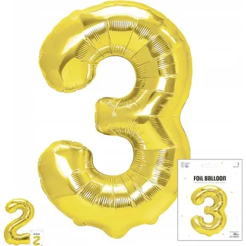 Balónek FÓLIOVÝ BALÓNEK ČÍSLO 3 ZLATÝ NA OSLAVU NAROZENIN, PÁRTY 40 cm
