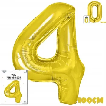 Balónek FÓLIOVÝ BALÓN ČÍSLO 4 ZLATÝ NA OSLAVU NAROZENIN PÁRTY 100 cm