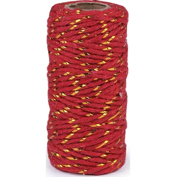Příze Bavlněná šňůra / provázek Ø1,5 mm s lurexem, vánoční Varianta: 5 červená zlatá, Balení: 1 ks
