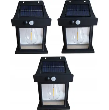 Stojací lampa Solární lampa 3 LED BK-888 600lm nástěnná fasádní solární černá 3 ks.
