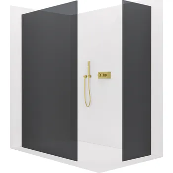 CERANO - Sprchová zástěna Walk-in Crystal T L/P - 8 mm - bezvzpěrový systém - zlatá kartáčovaná, grafitové sklo - 160x50x200 cm