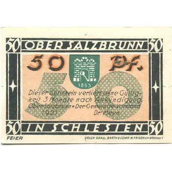 OBER SALZBRUNN / Szczawno-Zdrój. 50 Pfennig 1821, 5 Ks,