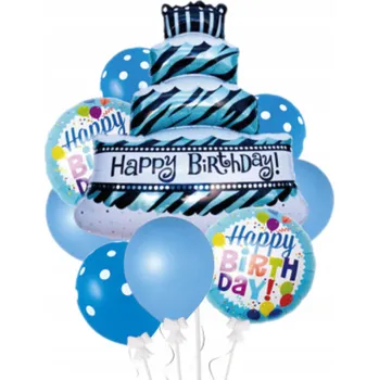 Balónek BALÓNKY NA NAROZENINY LATEXOVÉ FÓLIOVÉ HAPPY BIRTHDAY MODRÉ 9 KS