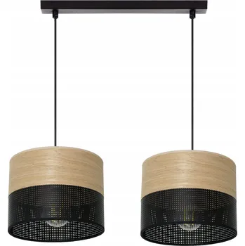 ZÁVĚSNÁ LAMPA LUSTR S ABAŽUREM S DÍRKAMI DŘEVO E27 LED 2-bodová