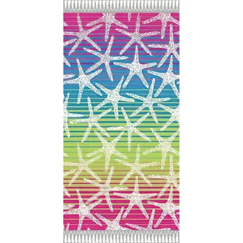 Plážová osuška DELTA, MOŘSKÉ HVĚZDICE, růžová duhová, froté, 90x170cm
