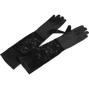 Rukavice Dlouhé společenské rukavice saténové s krajkou Varianta: 1 černá, Balení: 1 pár