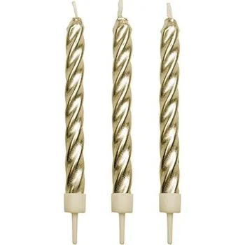 Dortová svíčka PME Svíčky krátké zlaté s držátky 10 ks