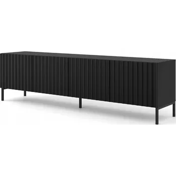 Komoda TV stolek WAVE 200 cm 4D černý mat, černé kovové nohy, frézovaná dvířka