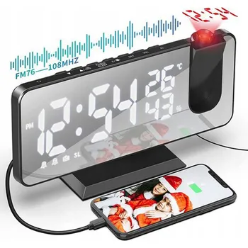 Budík BUDÍK S PROJEKTOREM 180° LED DIGITÁLNÍ RÁDIOBUDÍK NOČNÍ 12/ ČERNÝ