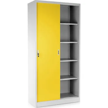 Zahradní skříň Univerzální kovová skříň s posuvnými dveřmi 90 x 40 x 185 cm, cylindrický zámek, žlutá - ral 1023