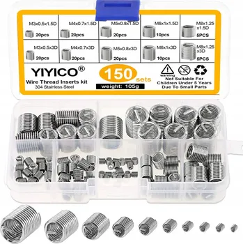 Závitořezný nástroj Závitové vložky Helicoil 150 ks Sada vložek M3 M4 M5 M6 M8 pro n