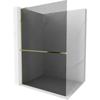 Mexen Kioto+ L sprchová stěna s policí Walk-in 100 x 200 cm, grafitová, zlatá - 800-100-123-50-40 Sprchové stěny