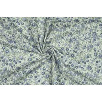 Bavlněný serž, květinový vzor Flor, organická bavlna, světle modrá, sartor.cz