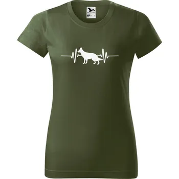 Dámské tričko Tep srdce německý ovčák Barva trička: Khaki - 09, Velikost: XL