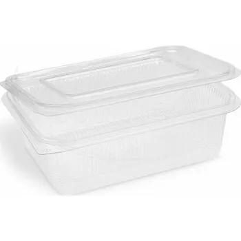 Jednorázové nádobí Miska (rPET) s víčkem hranatá průhledná 1500ml [50 ks]