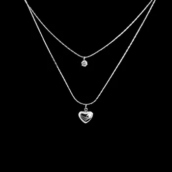 Náhrdelník Jemný a moderní dvojitý náhrdelník z oceli se srdcem a zirkonem č. 1619