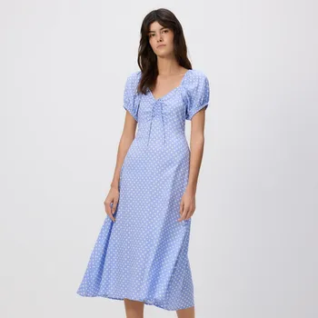 Dámské šaty Reserved - Midi šaty s příměsí lnu - světle modrá - 3415P-50X - 3415P-50X-XS