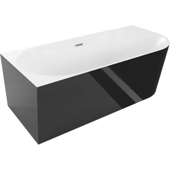 Vana Mexen Mia volně stojící rohová vana levá 170 x 80 cm, bílá/černá, přepad kartáčovaný nikl - 52691708075L-97 Volně stojící vany