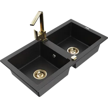 Mexen Mario dřez žulový 2-komorový s kuchyňskou baterií Rita, černý/stříbrný metalík - 6504-73-670300-50 Granitové dřezy s baterií