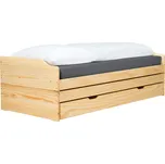 Postel s výsuvnými přistýlkami, přírodní, masiv, 90x200, FLOPY