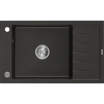 Granitový dřez Mexen Elias granitový dřez 1-komorový s odkapávačem 795 x 480 mm, černý/zlatý metalík, chromový sifon - 6511791005-75 Granitové dřezy
