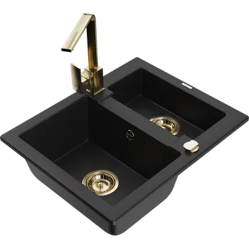 Granitový dřez Mexen Carlos žulový dřez 1,5 komorový s kuchyňskou baterií Rita, černý - 6518-77-670300-50 Granitové dřezy s baterií