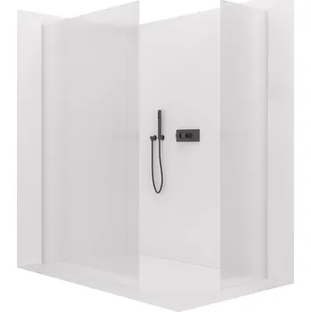 CERANO - Sprchová zástěna Walk-in Crystal T L/P - 8 mm - bezvzpěrový systém - černá matná, rýhované sklo - 140x110x200 cm