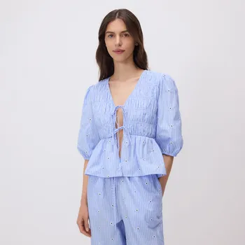 Dámské tričko Reserved - Halenka s volánovým lemem - bleděmodrá - 908GX-05X - 908GX-05X-S