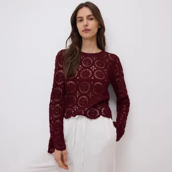 Dámský svetr Reserved - Ažurový svetr - bordó - 193HE-53X - 193HE-53X-M