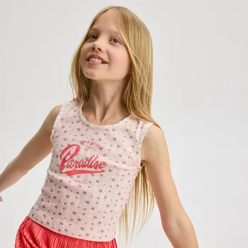 Dívčí tričko Reserved - Vzorovaný top - pastelově růžová - 567EX-03X - 567EX-03X-122