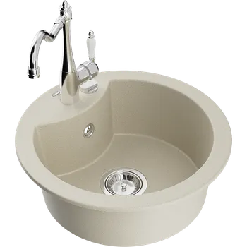 Granitový dřez Mexen Diego granitový dřez 1-komorový s kuchyňskou baterií Carla, béžový - 6512-69-670700-00 Granitové dřezy s baterií