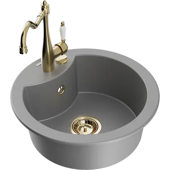 Granitový dřez Mexen Diego granitový dřez 1-komorový s kuchyňskou baterií Carla, šedý - 6512-71-670700-50 Granitové dřezy s baterií