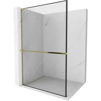 Mexen Kioto+ L sprchová stěna s poličkou Walk-in 110 x 200 cm, černý rám, zlatá - 800-110-123-50-70 Sprchové stěny