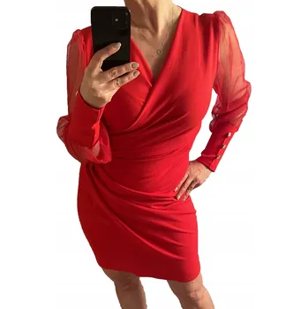 Dámské šaty V392 Zavinovací ŠATY s tylovým rukávem vel. 44 (2XL)