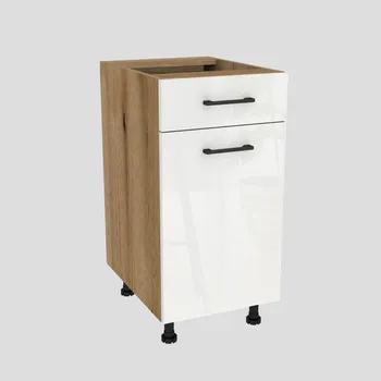 Komoda Kuchyňská skříňka se zásuvkou 40 CAPRI Dub Evoke, čelo Bílý Akryl