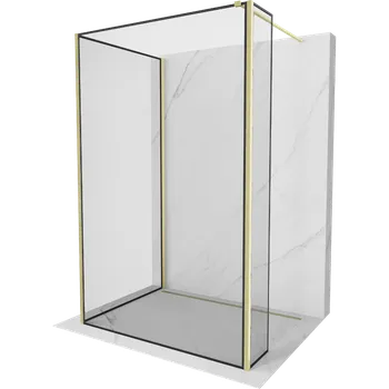 Mexen Kioto sprchová stěna Walk-in 100 x 80 x 40 cm, černý rám, zlatý kartáčovaný - 800-100-080-221-55-70-040 Sprchové stěny
