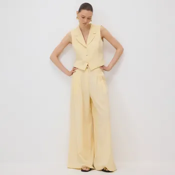 Dámské kalhoty Reserved - Široké kalhoty s příměsí lnu - světle žlutá - YT221-10X - YT221-10X-L