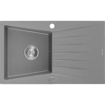 Granitový dřez Mexen Cesar dřez žulový jednokomorový s odkapávačem 775 x 470 mm, šedý, sifon chrom - 6514771010-71 Granitové dřezy