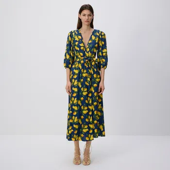 Dámské šaty Reserved - Překládané midi šaty - tmavomodrá - 082GP-59X - 082GP-59X-S