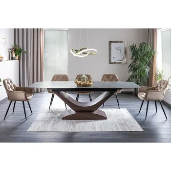 Jídelní stůl Jídelní stůl DOLCE KERAMIKA, efekt šedého mramoru/ořech