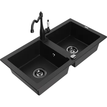 Mexen Mario žulový dřez s baterií Carla, černý - 6504-77-670700-70-B Granitové dřezy s baterií