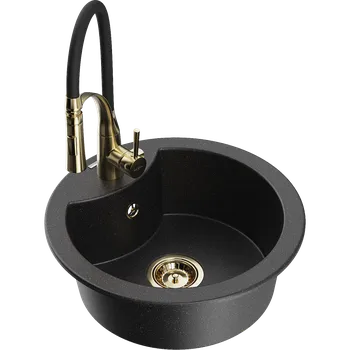 Mexen Diego jednodřezový dřez z granitu s kuchyňskou baterií Aster, černý/stříbrný metalik - 6512-73-73450-57-G Granitové dřezy s baterií