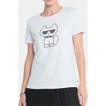 Dámské tričko Dámské bílé triko Karl Lagerfeld Paris - Velikost XL, Barva Bílá 56215 LL4WH048