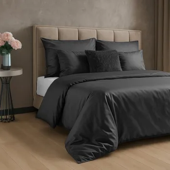 Povlečení 220x200 cm hladké z bavlněného saténu černé barvy DINA Diva Line