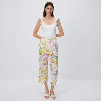 Dámské kalhoty Reserved - Vzorované kalhoty s lnem - vícebarevná - 073GP-MLC - 073GP-MLC-L