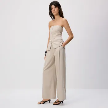 Dámské kalhoty Reserved - Kalhoty s příměsí viskózy - béžová - YH558-08X - YH558-08X-XXL