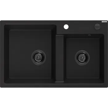 Granitový dřez Mexen Tomas dřez granitový 2-komorový 800 x 500 mm, černý, sifon černý - 6516802000-77-B Granitové dřezy