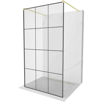 Mexen Kioto volně stojící sprchová stěna 100 x 200 cm, černá mřížka 8 mm, zlatá kartáčovaná - 800-100-002-55-77 Sprchové stěny