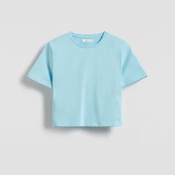 Dámské tričko Reserved - Crop top s vysokým podílem bavlny - světle tyrkysová - 402FS-60X - 402FS-60X-L