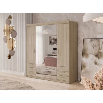 Šatní skříň Zrcadlová skříň Melen 4D6S, Barva: dub sonoma MIRJAN 5903211403682